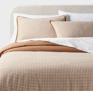 King Trad Mini Gingham Duvet and Sham Set Camel - Threshold NEW RARE